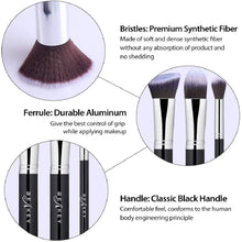 Carica l&#39;immagine nel visualizzatore di Gallery, BEAKEY set di pennelli trucco Premium synthetic Kabuki fondazione cipria fard, ombretto, pennelli per trucco, kit con spugnetta e Brush Egg (10 + 2 pezzi, nero/argento)