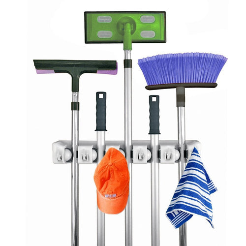 Coopache Mop Scopa Titolare Hanger 5 posizione con 6 ganci, White - Ilgrandebazar