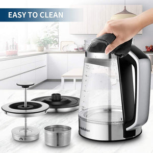 Bollitore Elettrico in vetro, Bosenkitchen 1.7L Impostazione della temperatura (40 ℃ -100 ℃) Bollitore con filtro rimovibile, funzione di mantenimento del calore e protezione contro il ,BPA Free 2200w