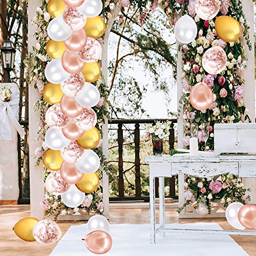 JGA Set 42 Palloncini Decorativi Addio Al Nubilato - Oro Rosa E Bianco Con Coriandoli E Stampe