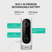 Carica l'immagine nel visualizzatore di Gallery, Videocamera di Sorveglianza, Telecamera di Sicurezza IP Ricaricabile con Batteria Incorporata e Rilevamento del Movimento PIR, Visione Notturna, LED a Infrarossi, Audio Bidirezionale