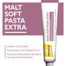 Carica l'immagine nel visualizzatore di Gallery, GimCat Malt-Soft Pasta Extra, Anti-Hairball Snack per gatti che favorisce l’espulsione dei boli di pelo, 1 tubetto, 1 x 50 g