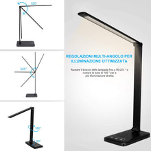 Carica l'immagine nel visualizzatore di Gallery, Lampada da Scrivania, lampada da tavolo con funzione di protezione degli occhi, lampada con 10 livelli di luminosità, 5 modalità di illuminazione, tocca controllo, porta di ricarica USB