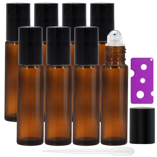 Alledomain, 8 flaconi roll-on per oli essenziali da 10 ml 10 ml, Ambra - Ilgrandebazar
