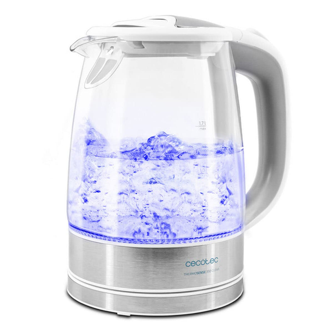 Cecotec Bollitore elettrico trasparente ThermoSense 350, 1,7 litri, senza BPA, 2200 W, base 360º, filtro anticalcare, doppio sistema di sicurezza, 1,7 litri, vetro borosilicato