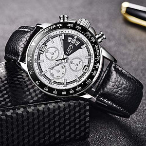 Orologio da Uomo,LIGE Impermeabile Cronografo Cinturino in Argento Bianco - Ilgrandebazar