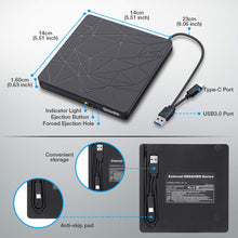 Carica l&#39;immagine nel visualizzatore di Gallery, SAWAKE Masterizzatore DVD CD Externo， USB 3.0 &amp; Type C Dual Port Unità Ligne