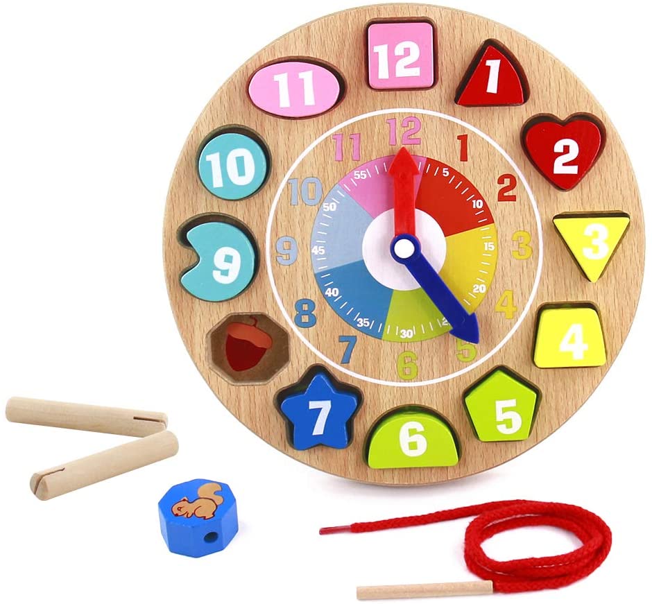 Orologio Giocattolo Bambino Montessori Giocattoli de Puzzle in Legno 4 in 1 Regalo Educativi Giochi per Bambini 3 4 5 6 Anni