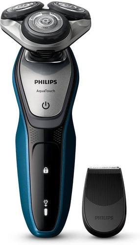 Philips AquaTouch S5420/06 Rasoio Elettrico AquaTec Wet & Dry con Lame MultiPrecision,Testina Flex 5 Direzioni e Sistema di Protezione della Pelle + Rifinitore Precisione, Impermeabile, Batteria, Blu
