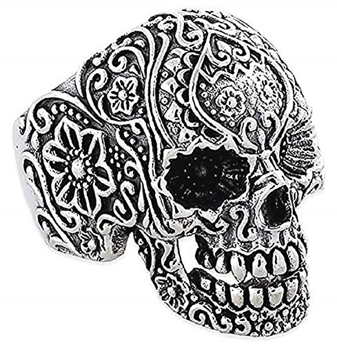 Lovelegis Anello da Uomo - Teschio - Testa di Morto - Gotico - Fiori Punk - Ilgrandebazar