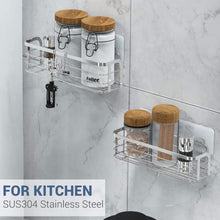 Carica l&#39;immagine nel visualizzatore di Gallery, Avoalre Adesiva Mensola per Doccia Bagno con Ganci Rimovibile Nessuna Perforazione Acciaio Inossidabile 304 per la Cucina WC, – 2 Pezzi, Colore Argento