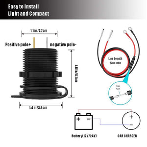 GemCoo QC3.0 Presa USB per Auto Doppio in Alluminio, 12V / 24V 36W 2 Blu