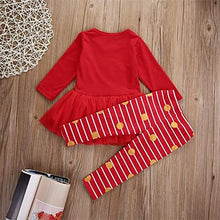 Carica l'immagine nel visualizzatore di Gallery, Loalirando Completo Natale Abiti Bambina Neonata a Manica Lunga Stampa Babbo Natale in Tulle Bambina Rosso+Pantaloni a Strisce