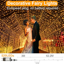 Carica l'immagine nel visualizzatore di Gallery, Realky Luci Albero di Natale, 62.2M 520 LED Luci Natalizie da Esterno ed Interno, 8 Modalità con Funzione Memoria e Telecomando Luci di Natale per Giardino, Balcone, Casa, Festa - Bianco Caldo