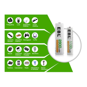 EBL AAA Batterie Ricaricabili Ad Alta Capacità,Pile AAA*8, EB-81222-IT - Ilgrandebazar