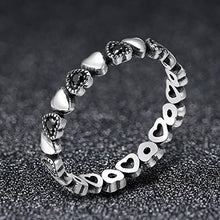 Carica l&#39;immagine nel visualizzatore di Gallery, Anello a forma di cuore in argento Sterling 925 con zirconia cubica nera... - Ilgrandebazar