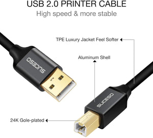 SUCESO Cavo Stampante USB 2.0-2M Cavo USB Tipo A Maschio a Tipo B Maschio Cavetto Placcato Oro Per Stampante HP, Canon, Lexmark, Epson, Dell, Xerox, Samsung Brother, Panasonic, Scanner ecc.