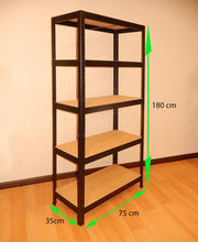 Carica l&#39;immagine nel visualizzatore di Gallery, Scaffale metallico di 180 x 75 x 35 cm con 5 mensole, nero, senza 180x75x35cm
