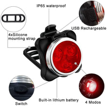 Carica l&#39;immagine nel visualizzatore di Gallery, AMANKA Luci per Bicicletta, Set Luce Bici LED Light con 5V/2A Caricabatterie, 400LM, Luci Bici LED di Avvertimento Set Fari Posteriori Combinazioni