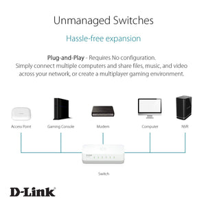 D-Link GO-SW-5E Switch Desktop, 5 Porte RJ45 Fast Ethernet 5 Porte, Bianco - Ilgrandebazar