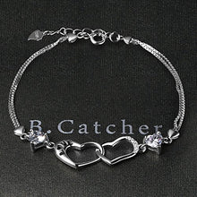 Carica l&#39;immagine nel visualizzatore di Gallery, B.Catcher donna braccialetto in argento S925 e zirconi placca con due cuori... - Ilgrandebazar