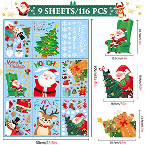 Multper 116 Pezzi Vetrofanie Natalizie per Finestre, Decorazioni Natalizie, Rimovibile Adesivi Natalizi, Adesivi Natale Riutilizzabili, DIY Addobbi Natalizi, Renna, Babbo Natale, Fiocco di Neve