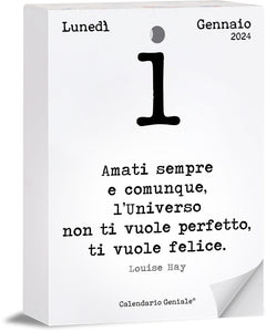 Calendario Geniale 2024. L'Originale. Il Primo con Bonus digitali. Idea Regalo. Inserto 10 x 14 cm. Leggi la frase del giorno e condividi il pensiero Filosofico. Calendario con scatola