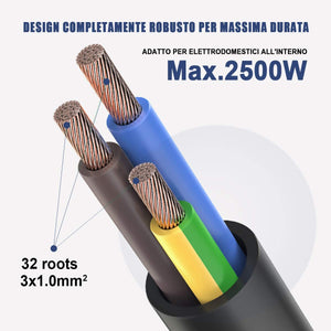 Extrastar Multipresa ciabatta elettrica 6 Posti 10/16A Bipasso Schuko 250V Max:2500W con interruttori indipendenti 1,5MT(Nero)