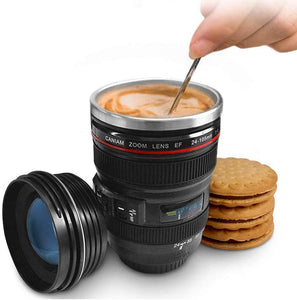 Obiettivo della fotocamera Tazze di caffè in acciaio inox Thermos Fodera del coperchio Tazza di caffè Tazza 400 ML Tazza Tumbler Bottiglia di acqua del tè Tazza Grande regalo per l'amico