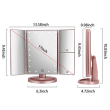 Carica l'immagine nel visualizzatore di Gallery, deweisn Specchio Trucco con 21 LEDs, Specchio di Vanity Trifold Ruota di 180° Ingrandimento 1x / 2X / 3X Specchio per Il con Touchscreen per Il Trucco e la Cura della Pelle (Oro Rosa)