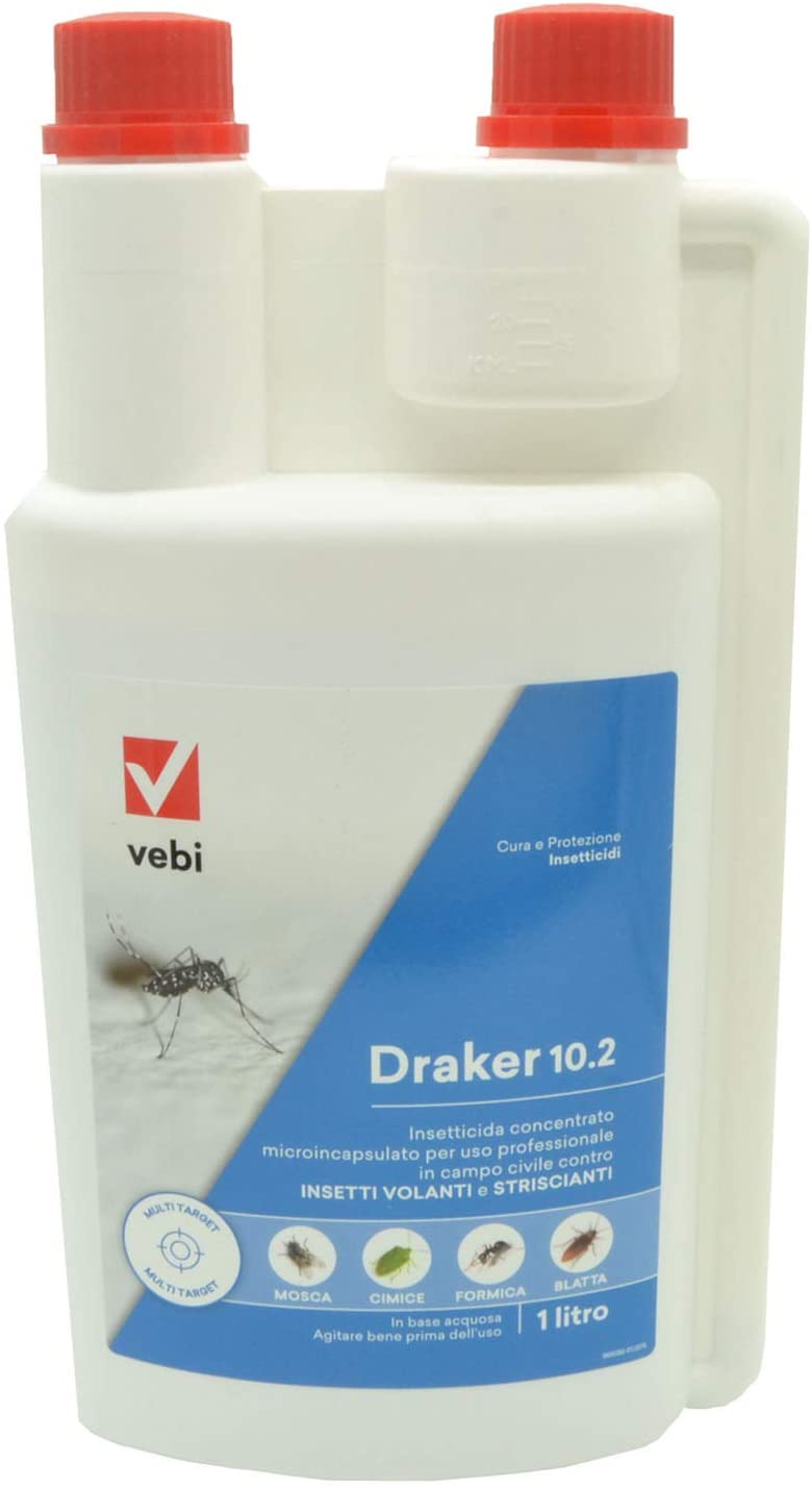 INSETTICIDA DRAKER 102 - LT 1 ZANZARA TIGRE INSETTI MOLESTI Cipermetrina Tetrametrina Piperonilbutossido 10 g