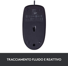 Carica l'immagine nel visualizzatore di Gallery, Logitech B100 Mouse USB Cablato, 3 Pulsanti, Rilevamento Ottico, Ambidestro, PC/Mac/‎Laptop, ‎Nero