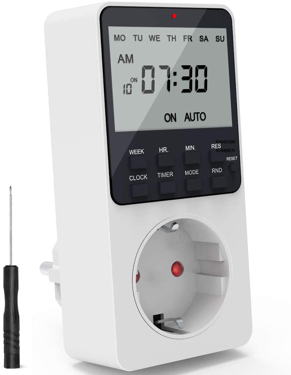 RATEL Presa Temporizzata,Presa Programmabile Digitale,Spina Timer elettronico digitale programmabile con strumento di reset e 2 funzioni di conto alla rovescia display LCD e modalità casuale antifurto