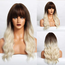 Carica l'immagine nel visualizzatore di Gallery, HAIRCUBE Parrucche lunghe ricci per donna Ombre Parrucca da marrone scuro a bianca con frangia Parrucche sintetiche dall'aspetto naturale per feste o uso quotidiano