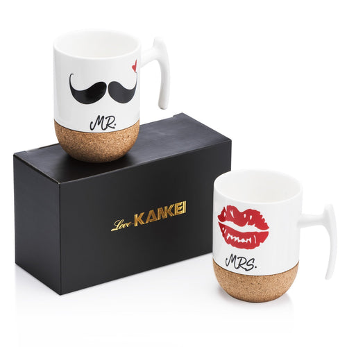 Love-KANKEI Mr and Mrs Tazze di Ceramica con Base in Sughero - Regali di... - Ilgrandebazar