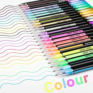 Set di 48 penne gel colorate - glitter, metallico, neon glitterato