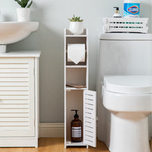 Carica l&#39;immagine nel visualizzatore di Gallery, AOJEZOR Porta carta igienica, Colonnina con portarotolo, Piantana portarotolo e portascopino 2 in 1, Mobile Bagno, Bianco Realizzato (Bianco), PVC