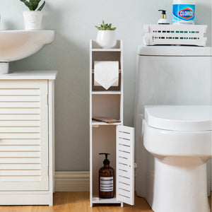 AOJEZOR Porta carta igienica, Colonnina con portarotolo, Piantana portarotolo e portascopino 2 in 1, Mobile Bagno, Bianco Realizzato (Bianco), PVC