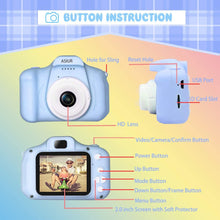 Carica l'immagine nel visualizzatore di Gallery, ASIUR Fotocamera Digitale per Bambini Giocattoli Fotocamera per Bambini Fotocamera da 2 Pollici Schermo HD Videocamera 1080P Regali per Ragazzi e Ragazze da 3 a 8 Anni (Bleu)