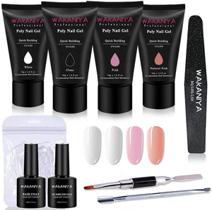 Polygel Nail Kit Poligel Unghie Ricostruzione Set Completo 30ML x 4 Colori, Facile da Applicare, con Bast Top Coat, 100 Forme Doppie, Spazzola a Due Punte, Lima per Unghie, Spatola