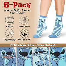 Carica l&#39;immagine nel visualizzatore di Gallery, Disney Calzini Donna Stitch 5 Paia di Calze Divertenti a Fantasia Ih Oh Baby Yoda Principesse Crudelia Taglia Unica Gadget Regalo Ufficiale (Blu Stitch)
