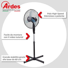 Carica l'immagine nel visualizzatore di Gallery, Ardes Penny AR5AM40P Ventilatore Piantana Altezza Regolabile 3 Pale 40 cm con Oscillazione, Ampia Base 60 cm e 3 velocità Pala 40 cm Piantana base croce