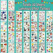 Carica l'immagine nel visualizzatore di Gallery, Leesgel 380 (30 Fogli) Tatuaggi per Bambini Luminosi Temporanei Stile Misti Unicorno/Dinosauro/Sirena/Pirata, Tatuaggio Festa Gadget Compleanno Bambini Fluo Accessori Party