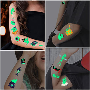 Tatuaggi per Bambini 300 Finti Luminous Horror Tatuaggi Temporanei per Bambini Adesivi,Scheletri Pipistrelli Fantasmi Ragni Clowns Demoni Cat Tatuaggi,Compleanno Festa Gadget Regalini Hallowee-20