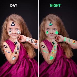 Tatuaggi per Bambini 300 Finti Luminous Horror Tatuaggi Temporanei per Bambini Adesivi,Scheletri Pipistrelli Fantasmi Ragni Clowns Demoni Cat Tatuaggi,Compleanno Festa Gadget Regalini Hallowee-20