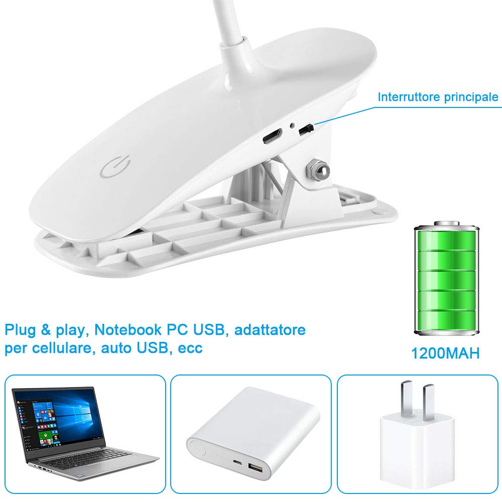 LAMPADA LUCE A LED CON CLIP PER PC NOTEBOOK LETTURA USB FLESSIBILE  ORIENTABILE