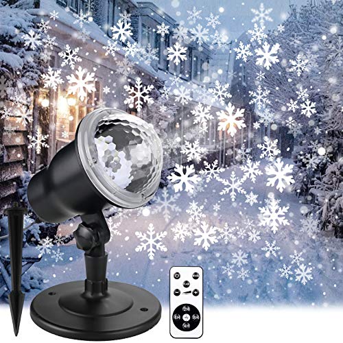 Proiettore Luci Natale con Fiocco di Neve, Proiettore Natale Esterno ed Interno IP65 con Telecomando,Decorazioni Natalizie per la Casa,Adatto per Natale,Compleanno, Capodanno