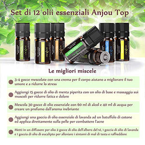 Anjou Olio Essenziale Set di 12 per Aromaterapia, Oli Essenziali Puri 12x5ml - Ilgrandebazar