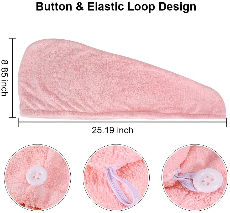 Asciugamano Turbante Per Capelli - 2 Pezzi In Microfibra Rapida Asciugatura Marrone E Rosa - Foto 3
