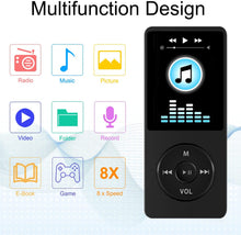 Carica l'immagine nel visualizzatore di Gallery, Wodgreat Lettore MP3 16GB Lettore Musicale Audio Digitale Portatile HiFi Lossless Sound 1,8 Pollici MP3 Running Sport con Radio FM/Altoparlante,Supporto espandibile fino a 128G